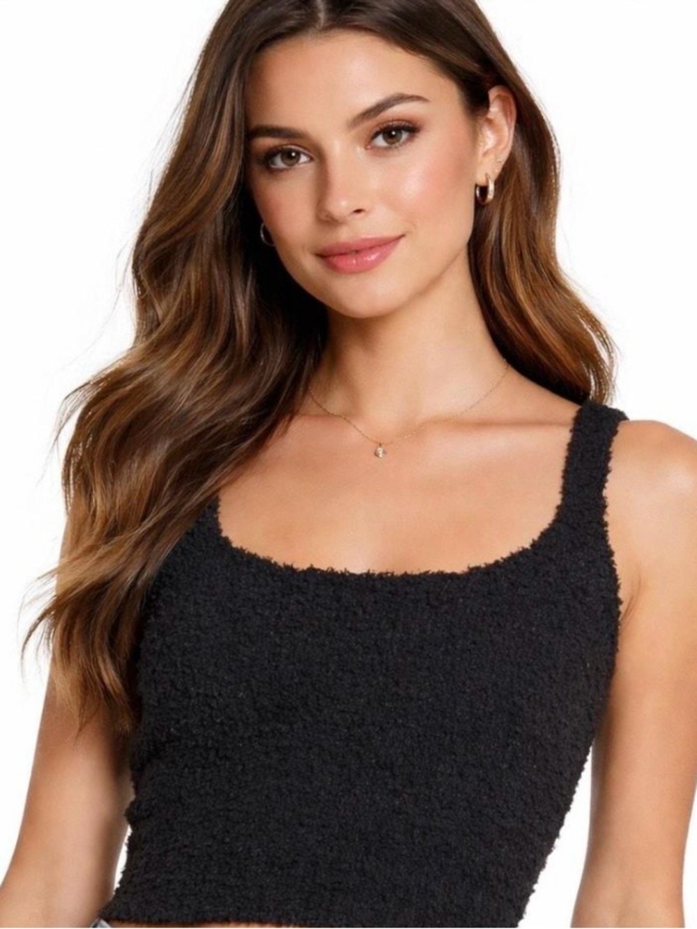 SKIMS Black Cozy Fuzzy Crop Tank